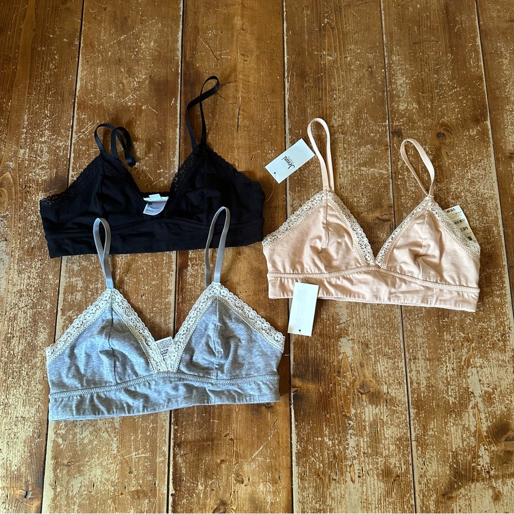 Lace Trim Bralette Bundle - Black, Gray, and Pink